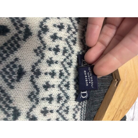 Lands End Sweater Womens Small Full Zip Cardigan Fair Isle VTG Green Nordic Wool - Picture 9 of 10